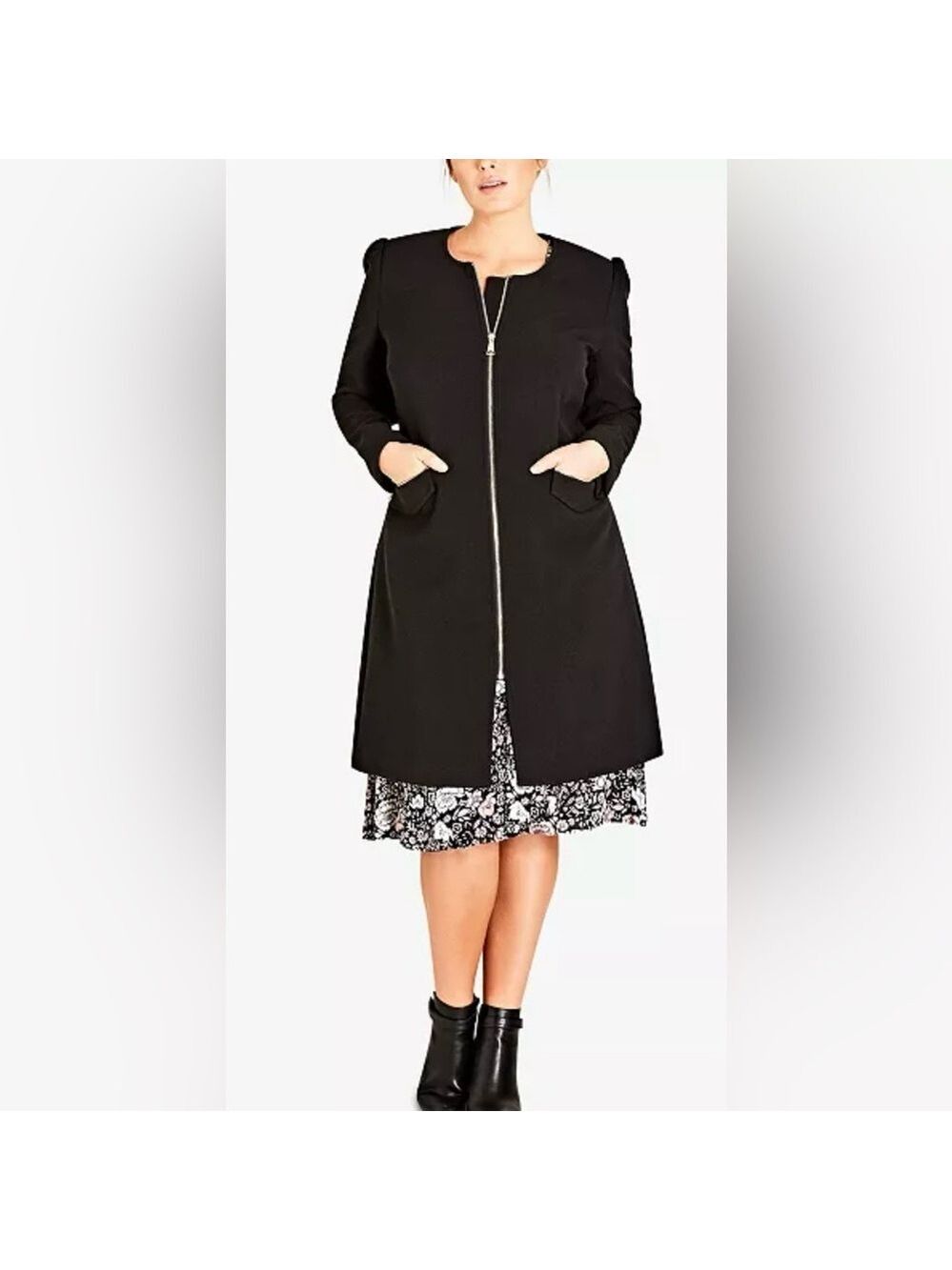CITY CHIC SIMPLE ELEGANCE BLACK COLLARLESS COAT